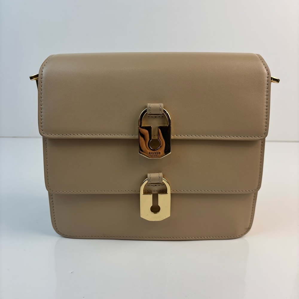 Lancel  Taupe Crossbody Bag with Gold Accents